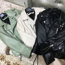 Haining Autumn New sheep leather motorcycle leather jacket womens short Korean version of slim leather jacket tide