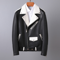 GD Rain star same locomotive leather leather jacket mens lapel sheep Haining leather color leather jacket