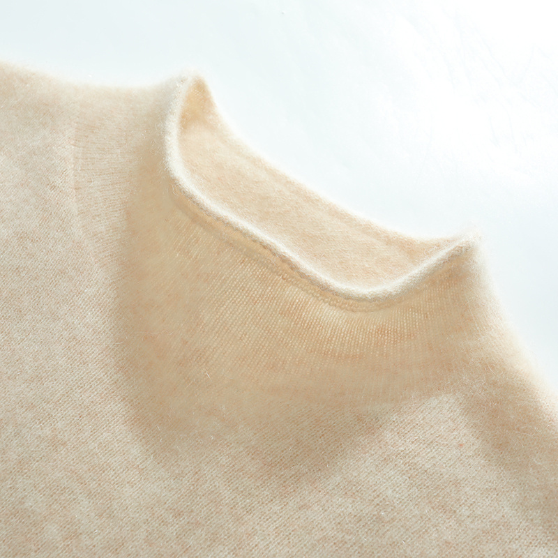 High-Quality Cashmere New Half-Turtleneck Cashmere Sweater for Women, Rolled Edge Knitted Sweater, Loose Long-Sleeved Base Wool Sweater