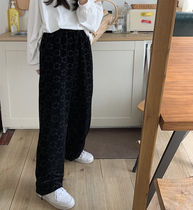 Fat sister mm size womens clothing cover thigh thick pants 2021 new winter leg thick thin plus velvet wide leg pants