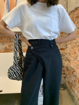 Fat sister plus size jeans Autumn New 2021 womens loose high waist straight wide leg pants show thin tide