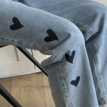 Fat sister plus size jeans Autumn New 2021 womens loose high waist Harajuku wind wide leg pants show thin tide