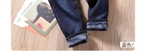 2018 bé trai mới cộng với quần nhung bé trai lớn mùa đông quần jean dày quần bò bé gái 
