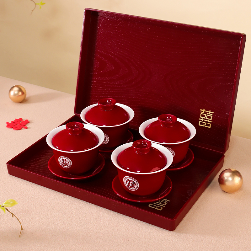 Tea Cups for Wedding Toasts, Wedding Bowls, Tea Cups, Bowls and Chopsticks, a Pair of Newlywed Red Tea Set Tea Cups for Wedding Toasts, Wedding Bowls, Tea Cups, Bowls and Chopsticks, a Pair of Newlywed Red Tea Set