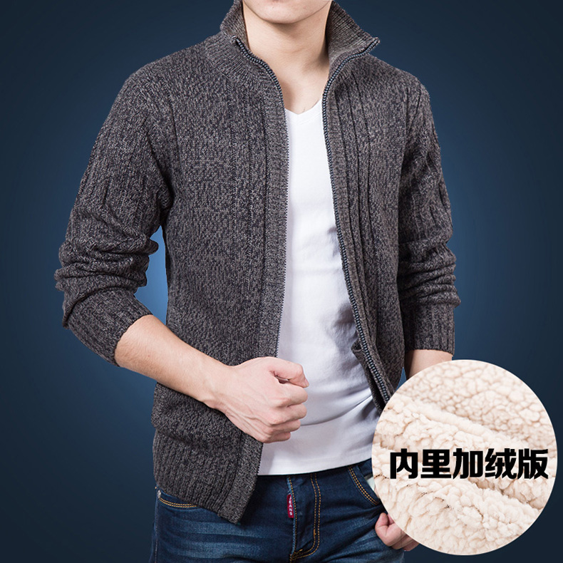 Áo len nam dày len áo len lỏng đan cộng với nhung ấm áp áo len trung niên cha áo len áo unisex