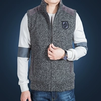 Áo vest nam mùa đông cộng với áo len cashmere trung niên dệt kim áo len đệm ấm áp không tay cha áo khoác len dáng dài hàn quốc