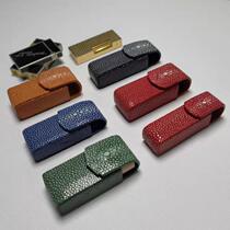 Suitable for Dunhill lighter protective cover Cartier pearl fish leather case genuine leather handmade