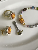 apiao original handmade limited edition beaded butter toast and coffee beans Japanese handmade ring opening adjustable