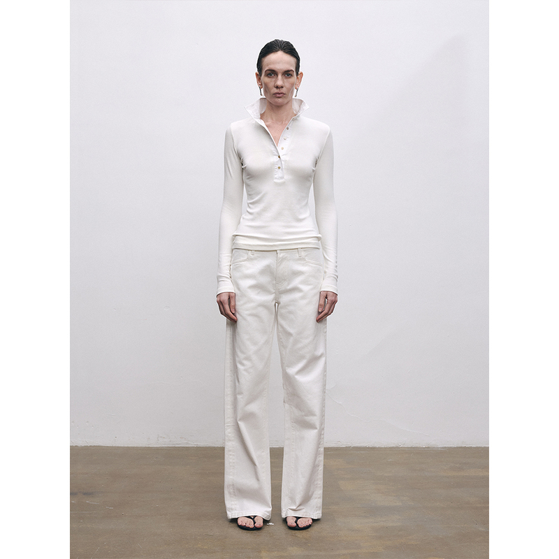 Sansfrontieres Daily Series White Straight-Leg Loose Hip-Lifting Mid-Low Waist Jeans Sansfrontieres Daily Series White Straight-Leg Loose Hip-Lifting Mid-Low Waist Jeans