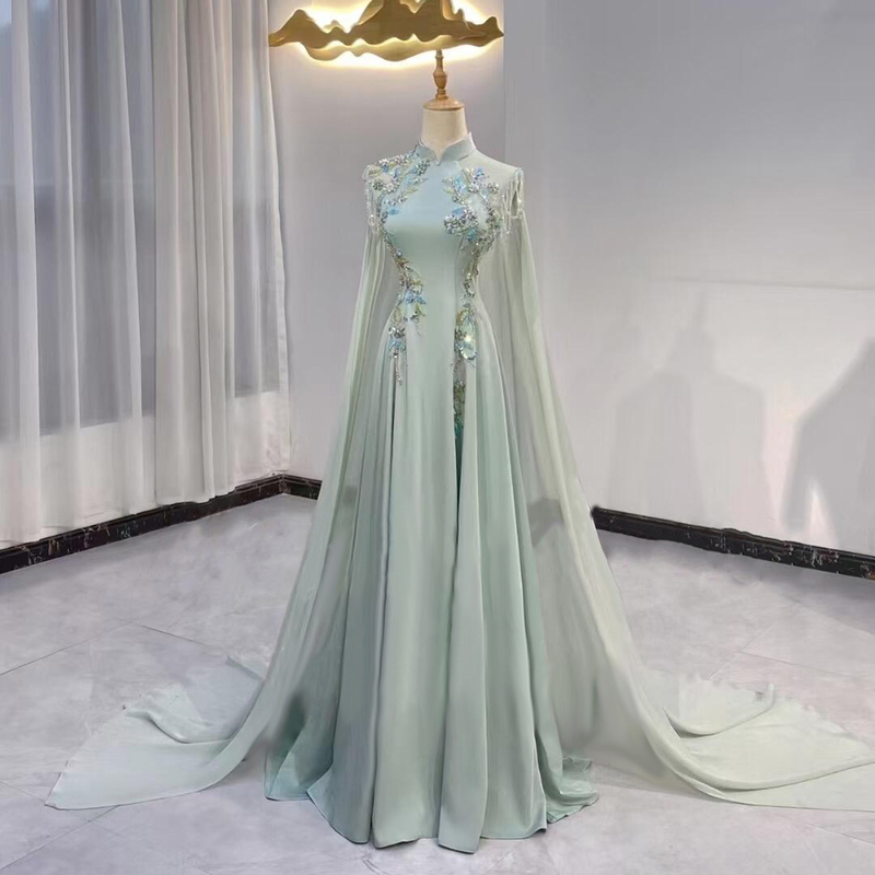 Guzheng Performance Dress, High-End Annual Meeting Choir Conductor Performance Costume, New Chinese-Style Host Folk Music Vocal Art Exam Dress