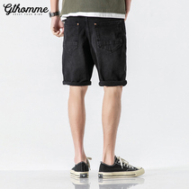 2021 summer new black mens denim shorts loose straight casual ins Tide brand Joker five-piece pants