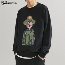 Autumn new round neck sweater mens loose pullover without hat casual Korean trend Joker print long sleeve jacket