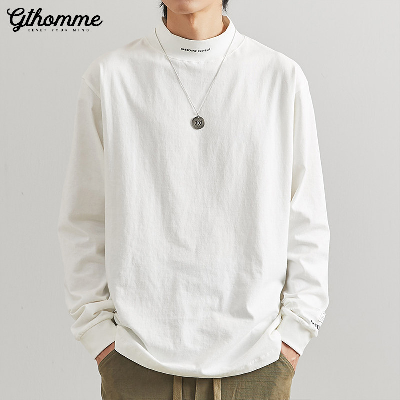 Autumn new men's long sleeve T-shirt loose half-height collar pullover trend Joker casual undercoat jacket