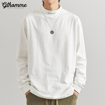 Autumn new mens long sleeve T-shirt loose semi-high collar pullover fashion casual base shirt jacket sweater