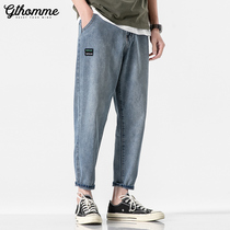 2021 autumn new mens jeans loose straight Korean trend Joker light casual wide leg pants men