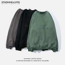 Autumn new mens sweater round neck sleeve loose plus velvet thickened Korean trend folding Tide brand long sleeve jacket