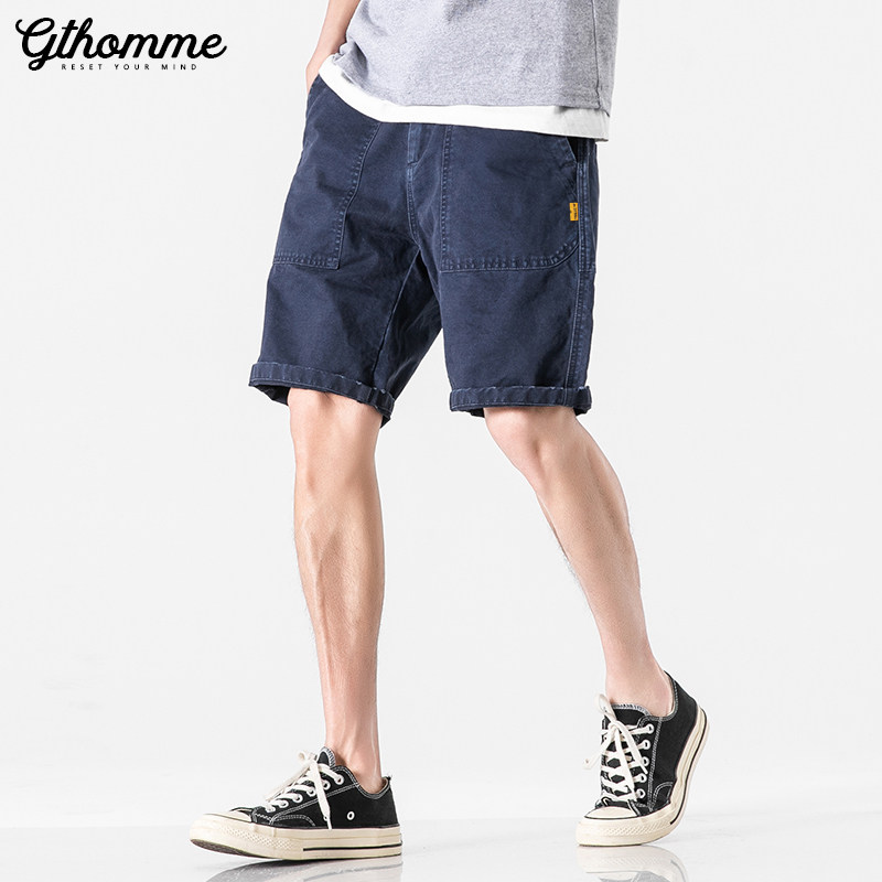 Summer New Men Tooling Shorts Loose Straight Drum Trendy Casual Mid Pants 100 Lap Outside Wearing 50% Pants Thin