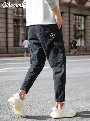 gthomme2021 summer new overalls men's loose straight trend small feet casual pants men's trousers