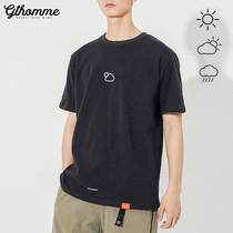 2021 summer new mens short sleeve T-shirt casual wild print ins trend base shirt loose round neck shirt