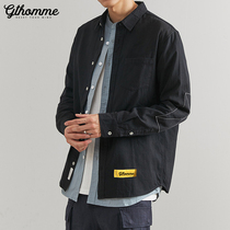 2021 autumn new men long sleeve shirt loose casual handsome ins fashion tooling black coat shirt