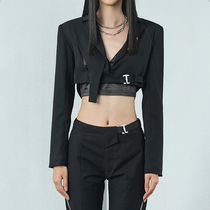 ENSHADOWER Concealed original design High texture Short Dew Navel Suit Jacket Black Fall New