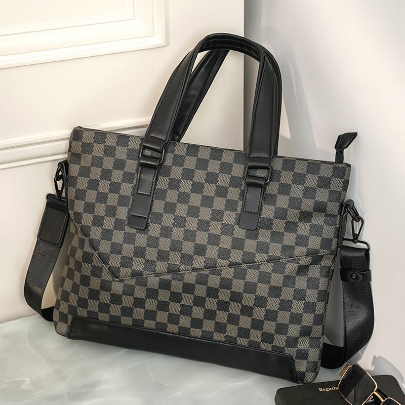 Hong Kong's new business Leisure Plaid handbag Tidal Card Men's Bag Fashion Single Shoulder Diagonal Satchel Computer Bag Tide