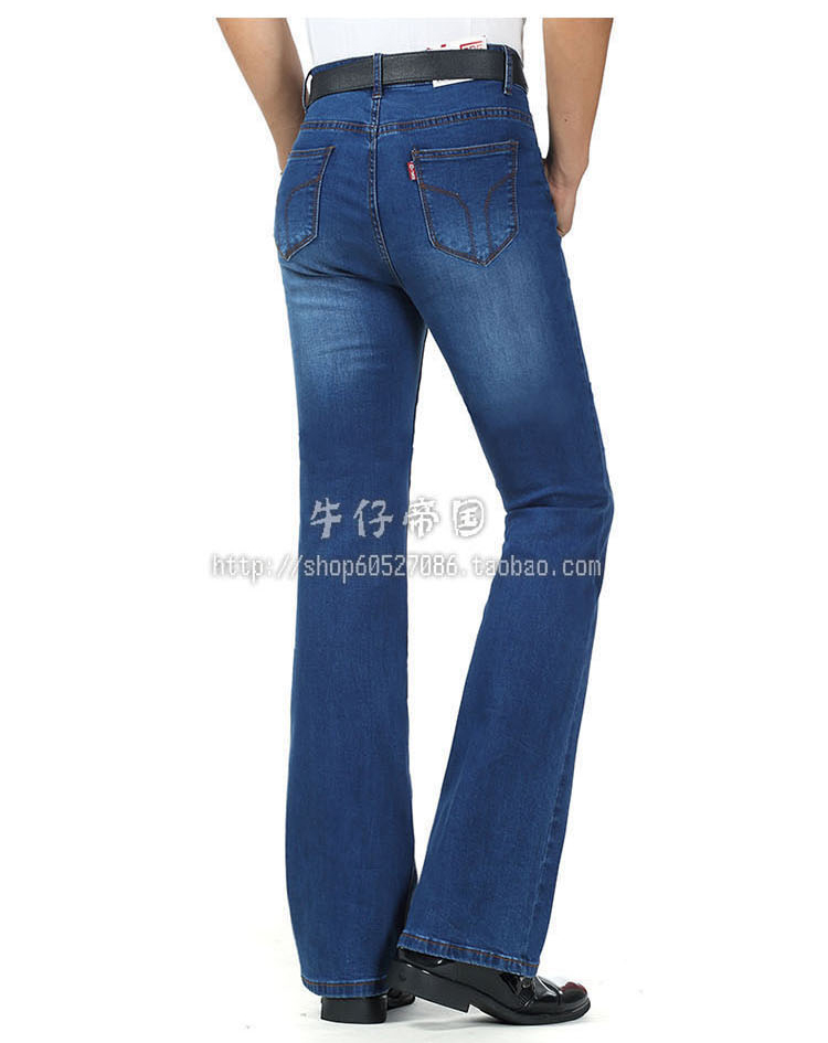 Quần denim ống loe cạp cao mới quần siêu nhỏ mùa thu và mùa đông Kiểu quần chuông nhỏ co giãn Quần jeans nam quần đùi nam