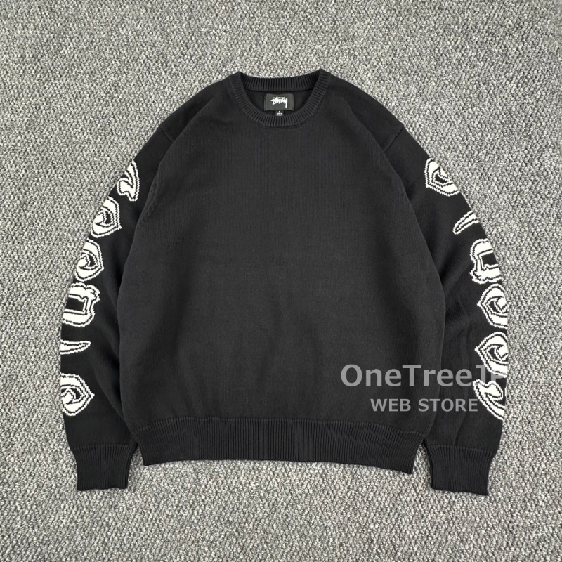 Guocang Stussy Sleeve Logo Sweater Letter Graffiti Crew Neck Pullover Knit Sweater