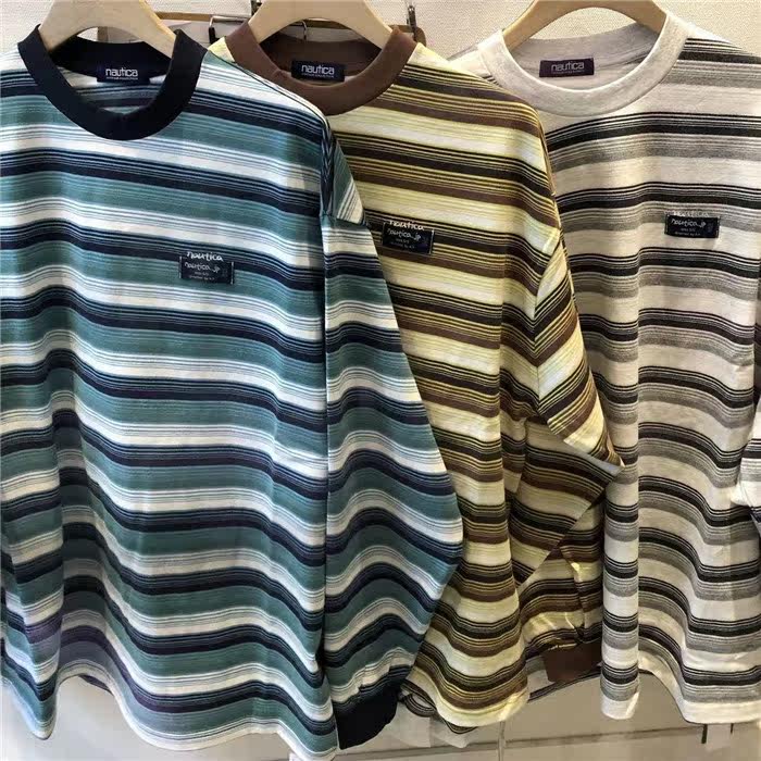 A tree NAUTICA MULTI BORDER L S TEE 22SS Nagachi Loose Stripes Long Sleeve T-shirt