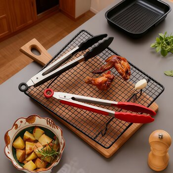 Iron Clip Kitchen Silicone Stainless Steel Food Tongs, High Temperature Resistant, for Steak, Barbecue, Noodles, Cooking, Food Tongs