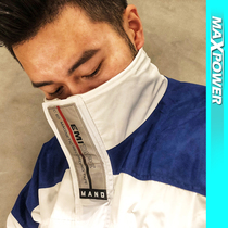 MAXPOWER Original High Street Wind Tide Brand Blue and White Splice Mens Jacket Sports Stand Collar Windproof Waterproof Thin Jacket