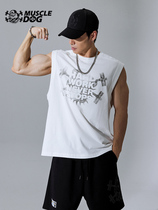 Muscle dog sports fitness racer vest mens tide brand summer gym training clothes iron loose sleeveless t-shirt