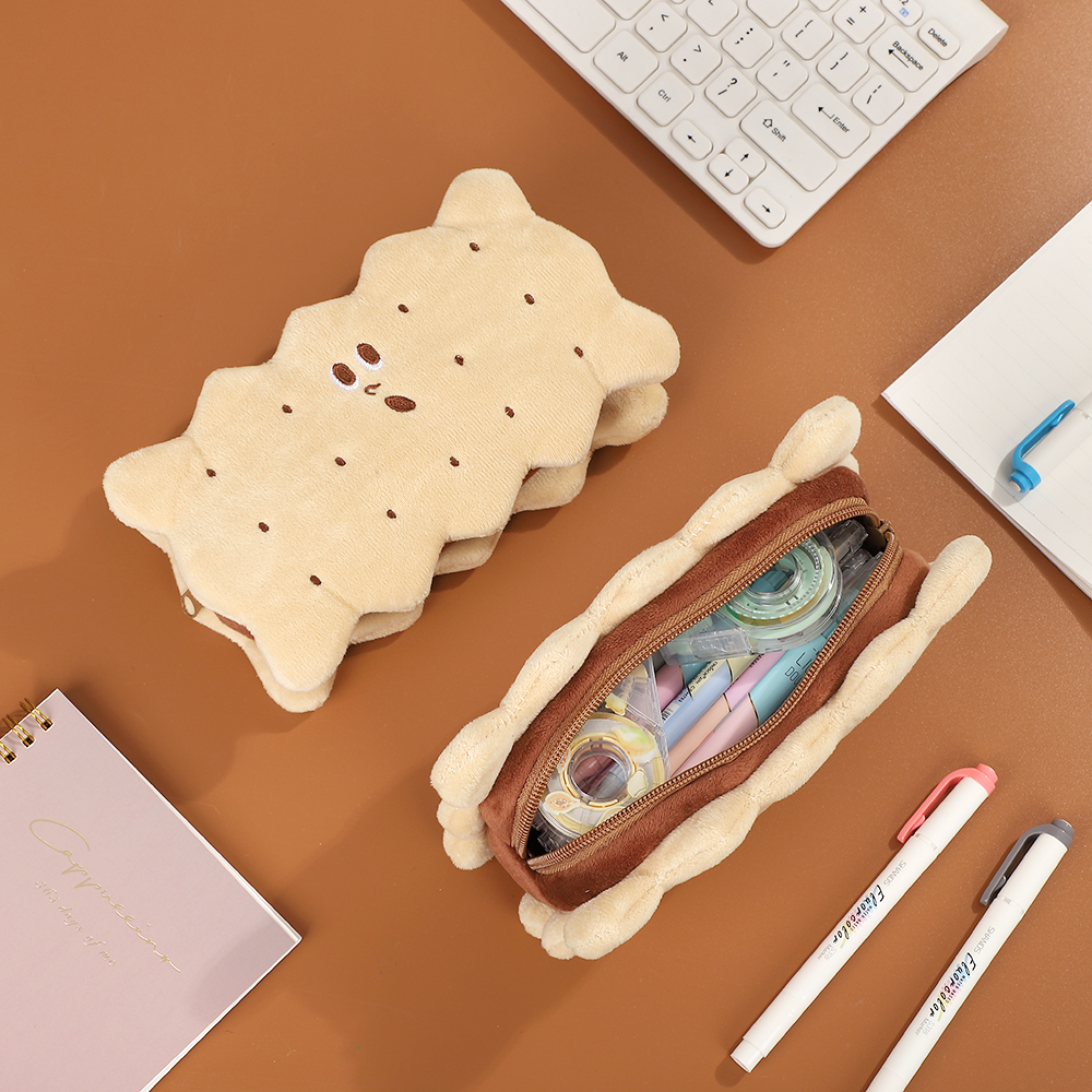 Sandwich Biscuit Shake Sound Pen Bag Plush Pencil Bag Brief About Tide Large Capacity Elementary School Kids Cute Pencil Case Teenage Hearts