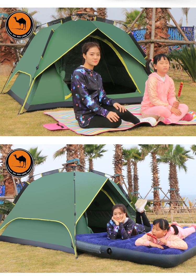 Lều lạc đà ngoài trời 3-4-5-8 người hoàn toàn tự động hai phòng ngủ một hội trường dày mưa cắm trại thiết bị cắm trại lều - Lều / mái hiên / phụ kiện lều lều du lịch