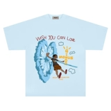 Ретро мультяшная футболка подходит для мужчин и женщин, wish, в американском стиле, короткий рукав, оверсайз