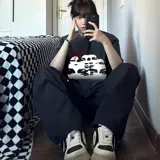 Абстрактная копия лица 260 граммов тяжелого хлопка!Ретро перекрывающаяся лицевая улица короткая