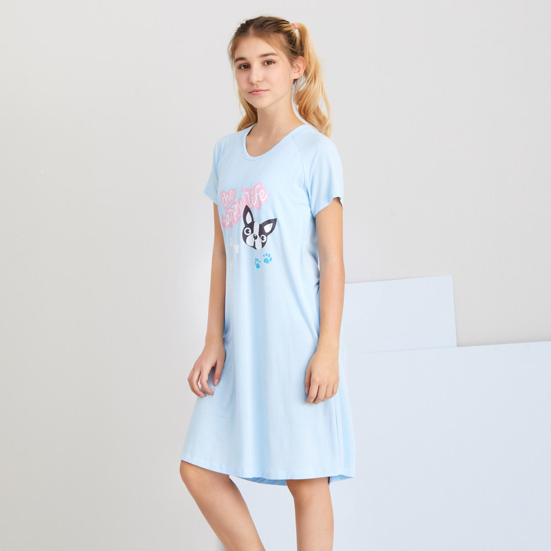 Aimer Junior loves young bulldog girl short sleeve nightgown AJ1444902