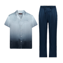 Mr. Admiration 24SS 100% silk printed home lapel cardigan short-sleeved trousers home pajamas set