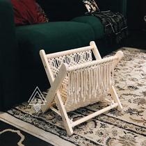 Nordic woven table magazine rack modern simple folding desktop bay window book rack storage rack storage