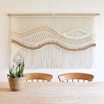 (Yellow River) Living room sofa bed Head hangings Woven Wood Beads Wave Nordic Minimalist Wind Wall Decoration Tapestry
