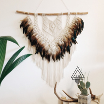 (Indian) Featured feather cotton thread woven curved wooden pole tapestry porch living room sofa background pendant