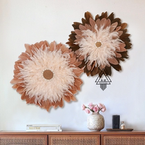 Retro Wind Feather Shells Handcrafted Solid Flowers Wall-mounted Nordic Wind Living Room Bedrooms Genguan Round Decorated Wall Painting