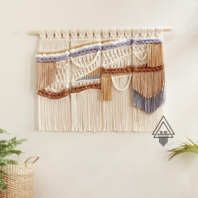 (Warm Warm) Iceland wool line cozy home headboard sofa Background Cubism Texture Decoration Handwoven Tapestry