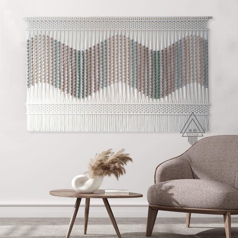 Light luxury modern color wave pattern rope bedroom bedside Nordic style ins living room hotel wall hanging decorative tapestry