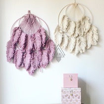 (Feather round) dream net double woven feather leaves color round tapestry homestay living room decoration pendant