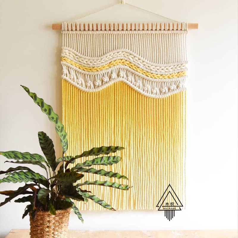 (Rice Fragrant) Hand-woven dyed yellow Asymptotic Tapestry Simple Folk and Guest House Hide Meter Box Decoration Hanging Paintings