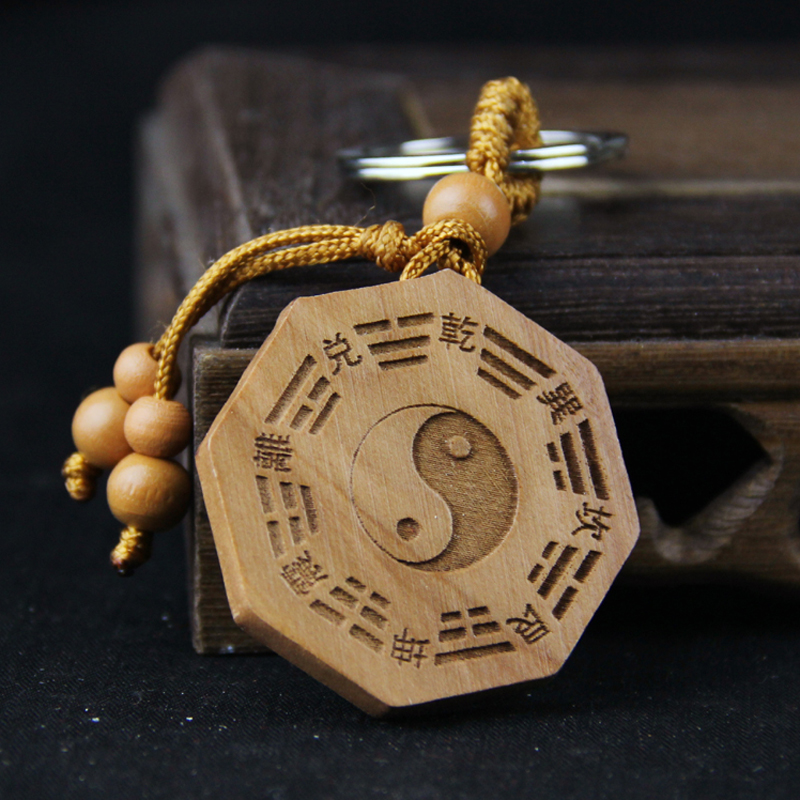 Peach wood carving Tai Chi gossip mirror Necklace pendant pendant jewelry Men's and women's five elements evil mascot