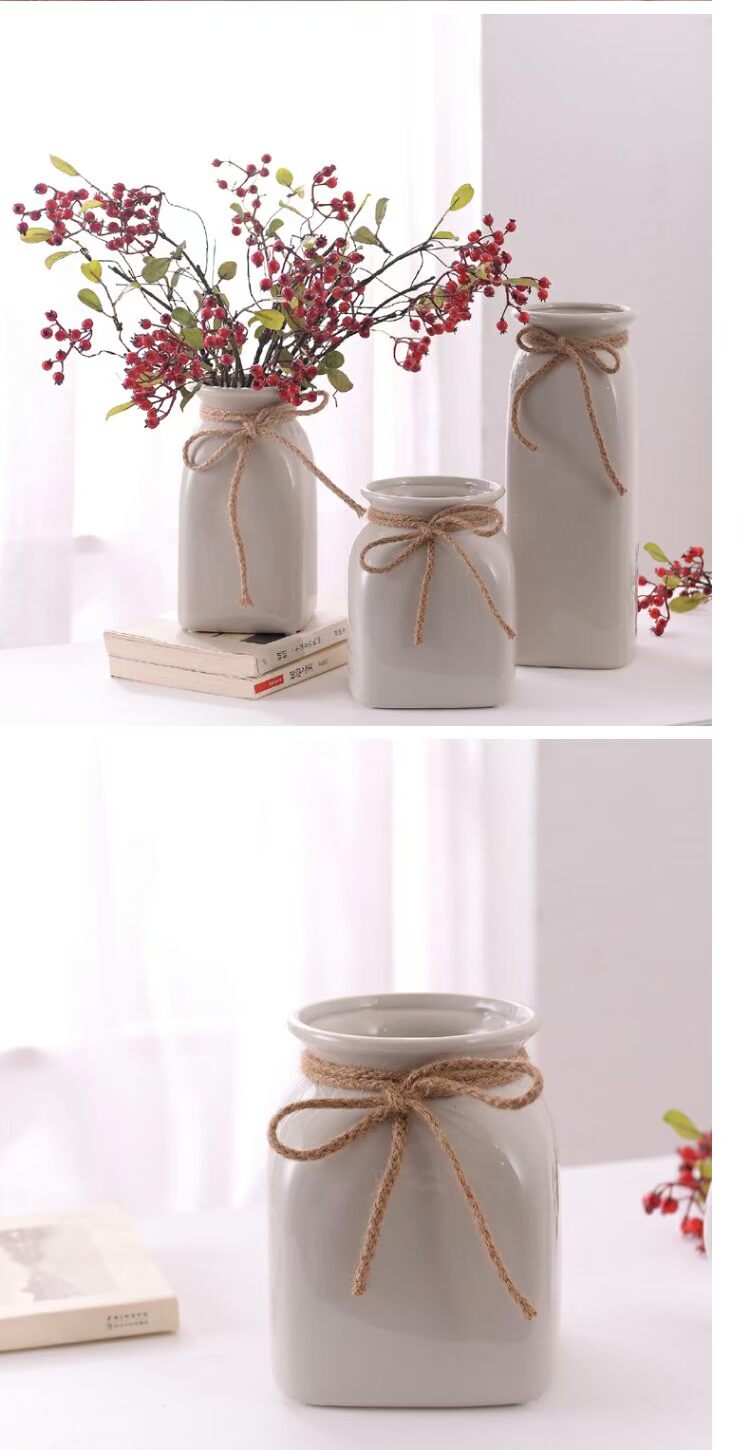 Hoa Dream Valley Square Hemp Gốm Vase Hoa nhân tạo Hoa áp dụng Vase Trang trí nhà Trang trí gốm - Vase / Bồn hoa & Kệ những bình hoa đẹp