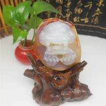 Natural agate original stone carving lion handlebars original leather carved playpieces small ornaments mens gifts