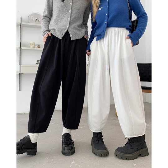 Jinggujia slightly fat mm long loose casual balloon pants for women spring large size high waist slim pants